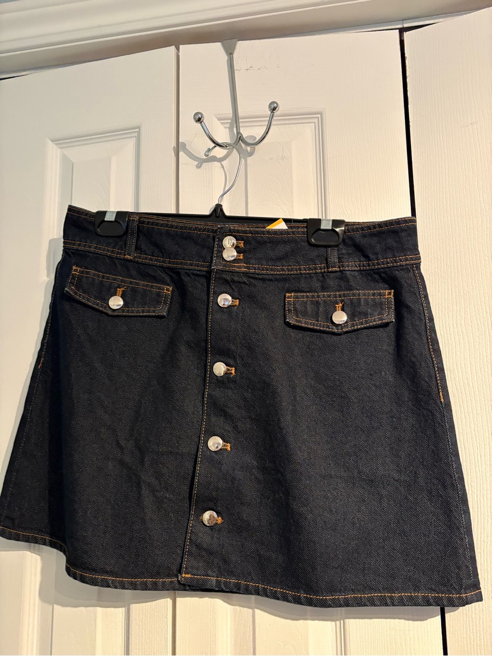 H&M Black Denim Button-Front Mini Skirt